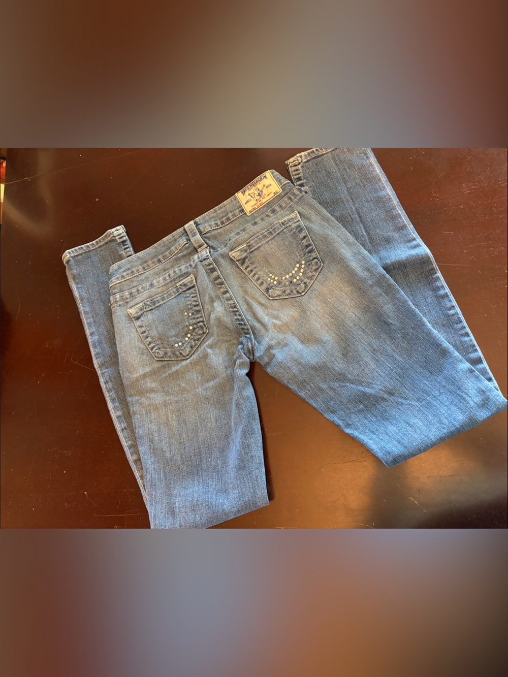 True Religion Women's Skinny Jeans - Medium Blue with Stud Accents